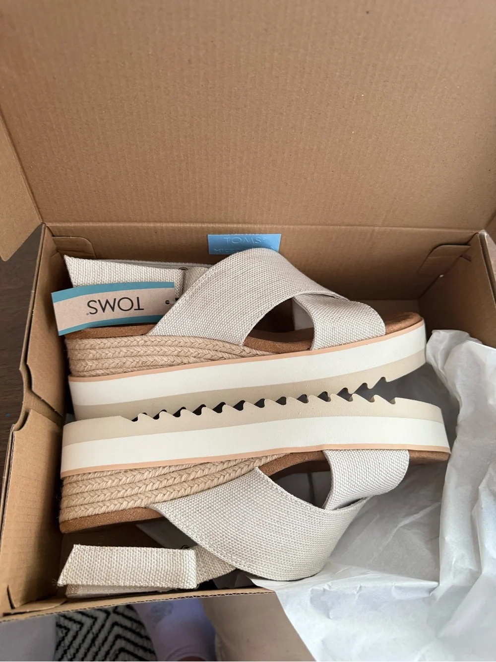 TOMS Diana Crossover Wedge Sandals Natural Yarn Dye Size 8.5